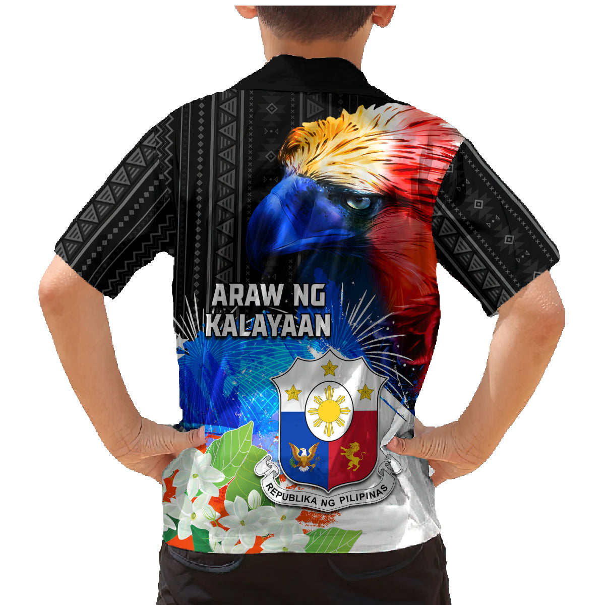 Philippines Independence Day Family Matching Mermaid Dress and Hawaiian Shirt Philippines Eagle and Sampaguita Jasmine Yakan Tribal