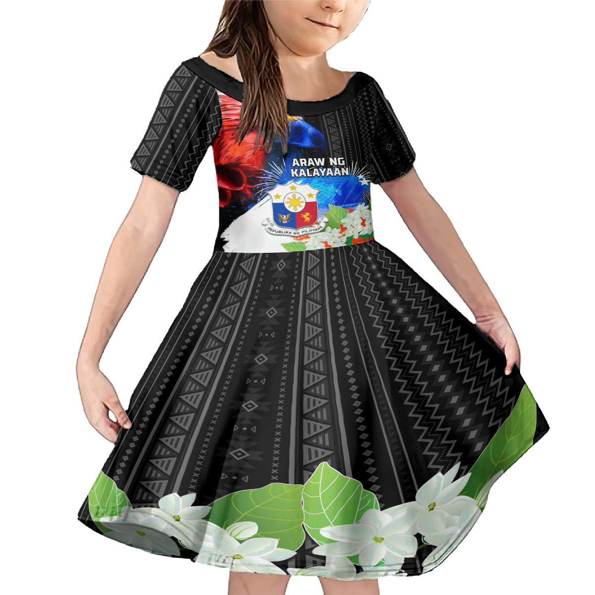 Philippines Independence Day Family Matching Mermaid Dress and Hawaiian Shirt Philippines Eagle and Sampaguita Jasmine Yakan Tribal