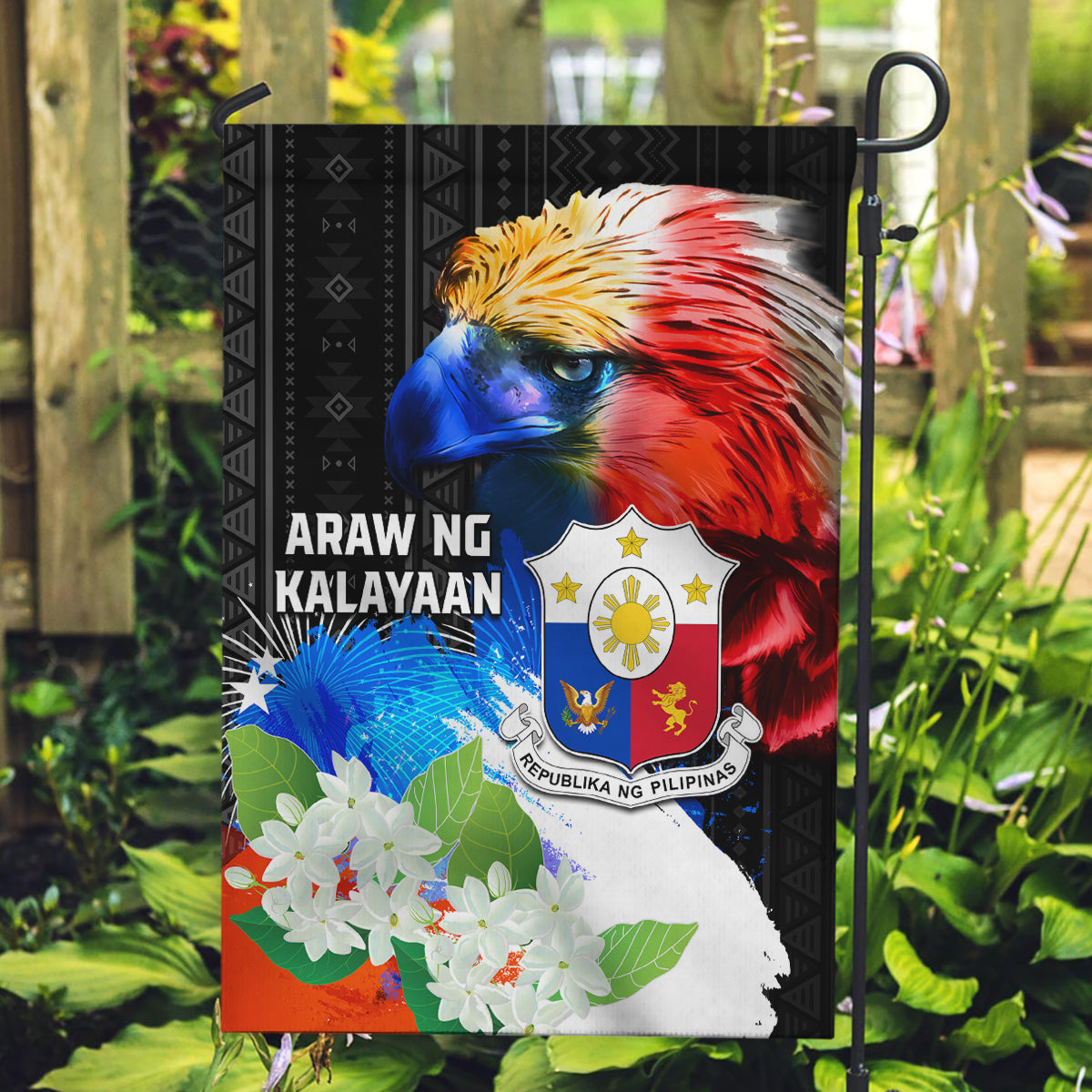 Philippines Independence Day Garden Flag Philippines Eagle and Sampaguita Jasmine Yakan Tribal