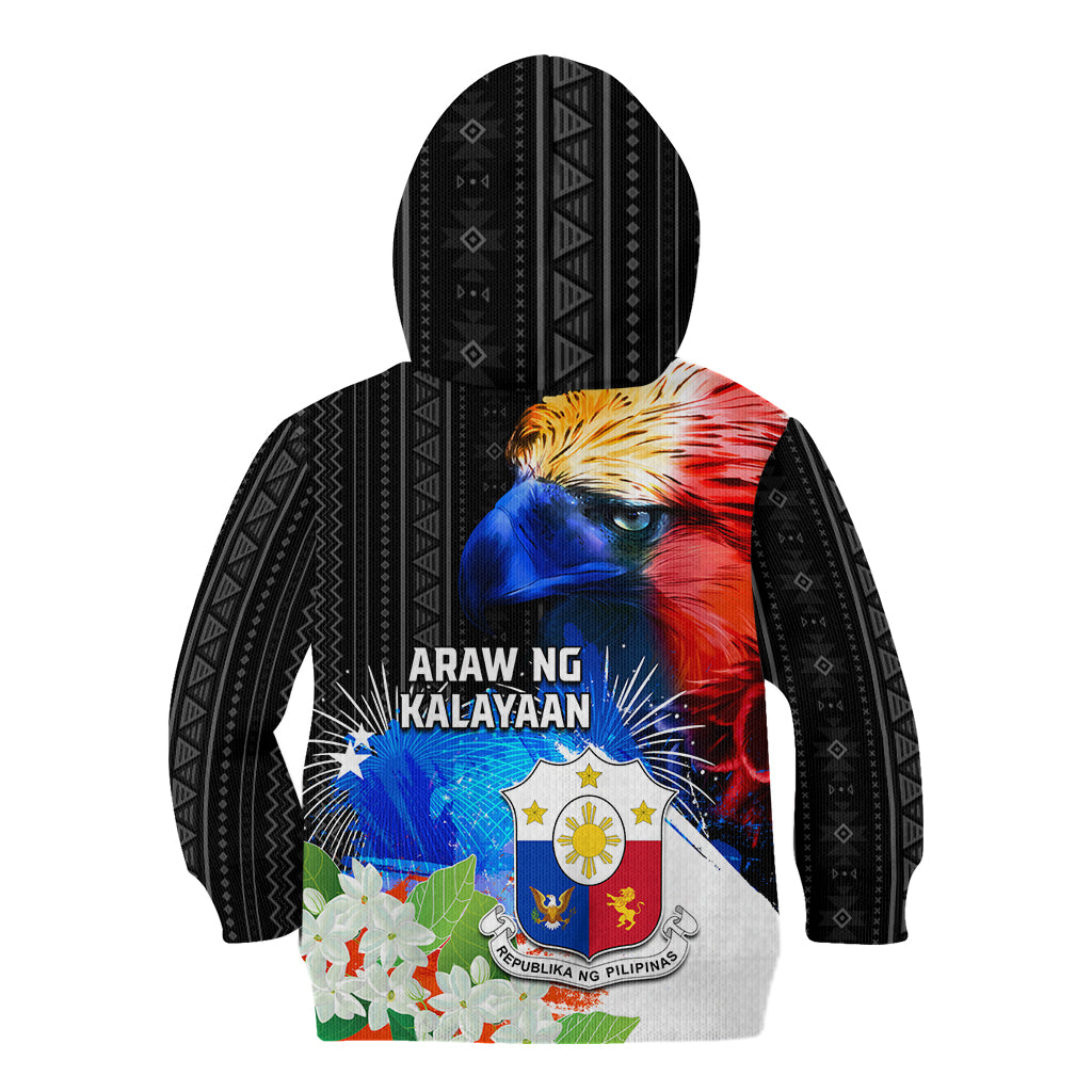 Philippines Independence Day Kid Hoodie Philippines Eagle and Sampaguita Jasmine Yakan Tribal