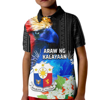 Philippines Independence Day Kid Polo Shirt Philippines Eagle and Sampaguita Jasmine Yakan Tribal