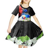 Philippines Independence Day Kid Short Sleeve Dress Philippines Eagle and Sampaguita Jasmine Yakan Tribal LT03 - Polynesian Pride