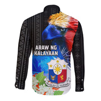 Philippines Independence Day Long Sleeve Button Shirt Philippines Eagle and Sampaguita Jasmine Yakan Tribal