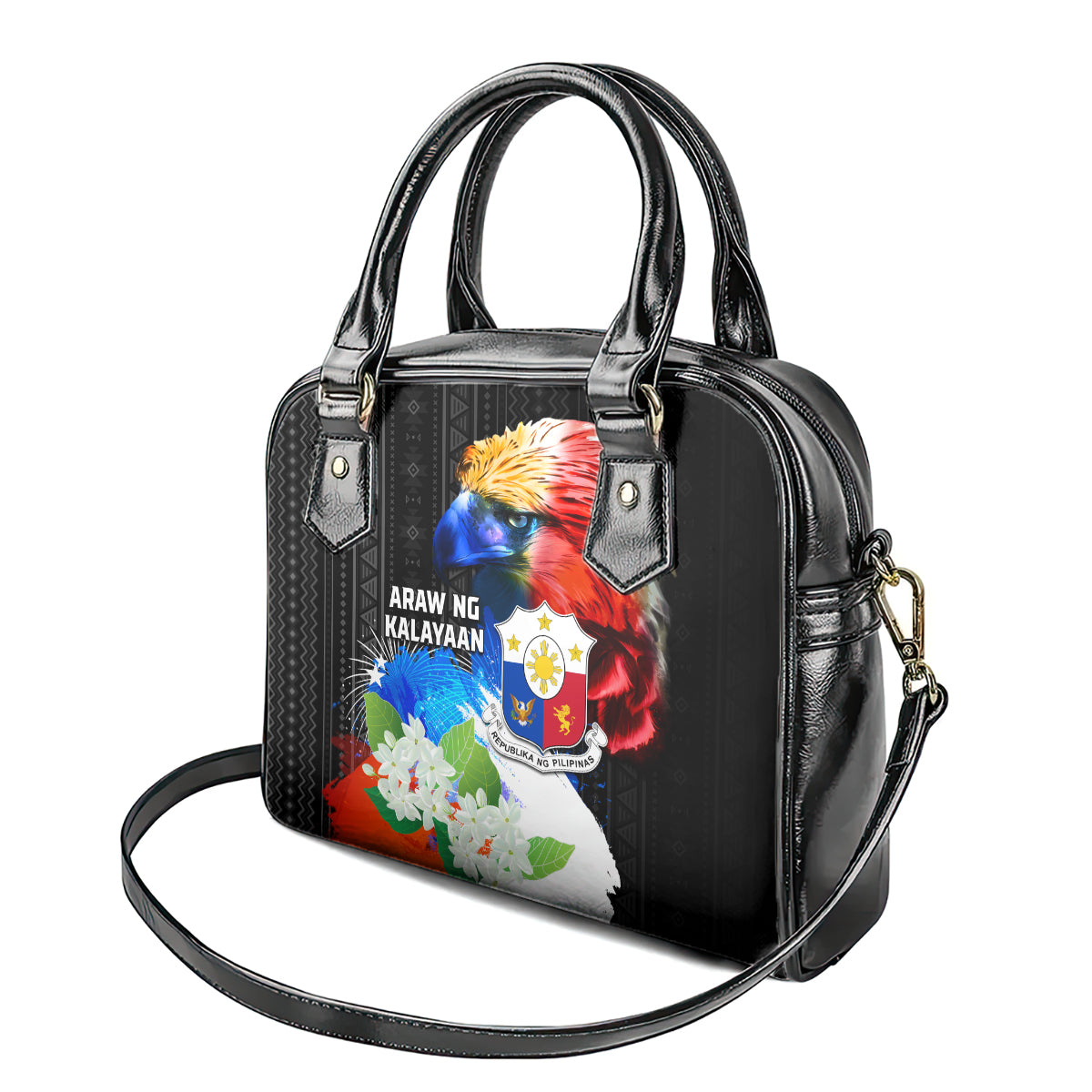 Philippines Independence Day Shoulder Handbag Philippines Eagle and Sampaguita Jasmine Yakan Tribal