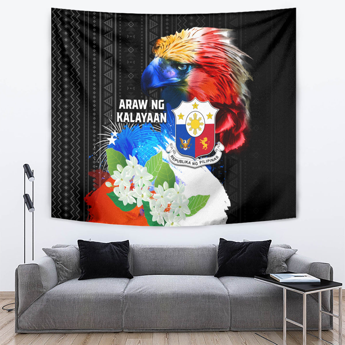 Philippines Independence Day Tapestry Philippines Eagle and Sampaguita Jasmine Yakan Tribal