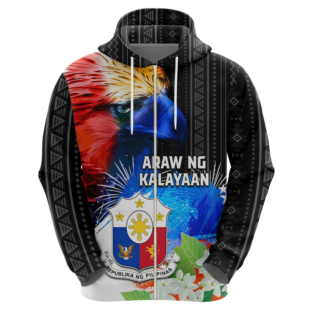 Philippines Independence Day Zip Hoodie Philippines Eagle and Sampaguita Jasmine Yakan Tribal