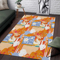 Hawaiian and Japanese Culture Together Area Rug Palaka Japanese Art and Tropical Motif Tribal Patchwork