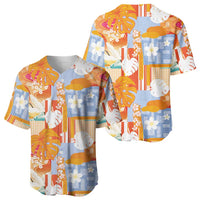 Hawaiian and Japanese Culture Together Baseball Jersey Palaka Japanese Art and Tropical Motif Tribal Patchwork