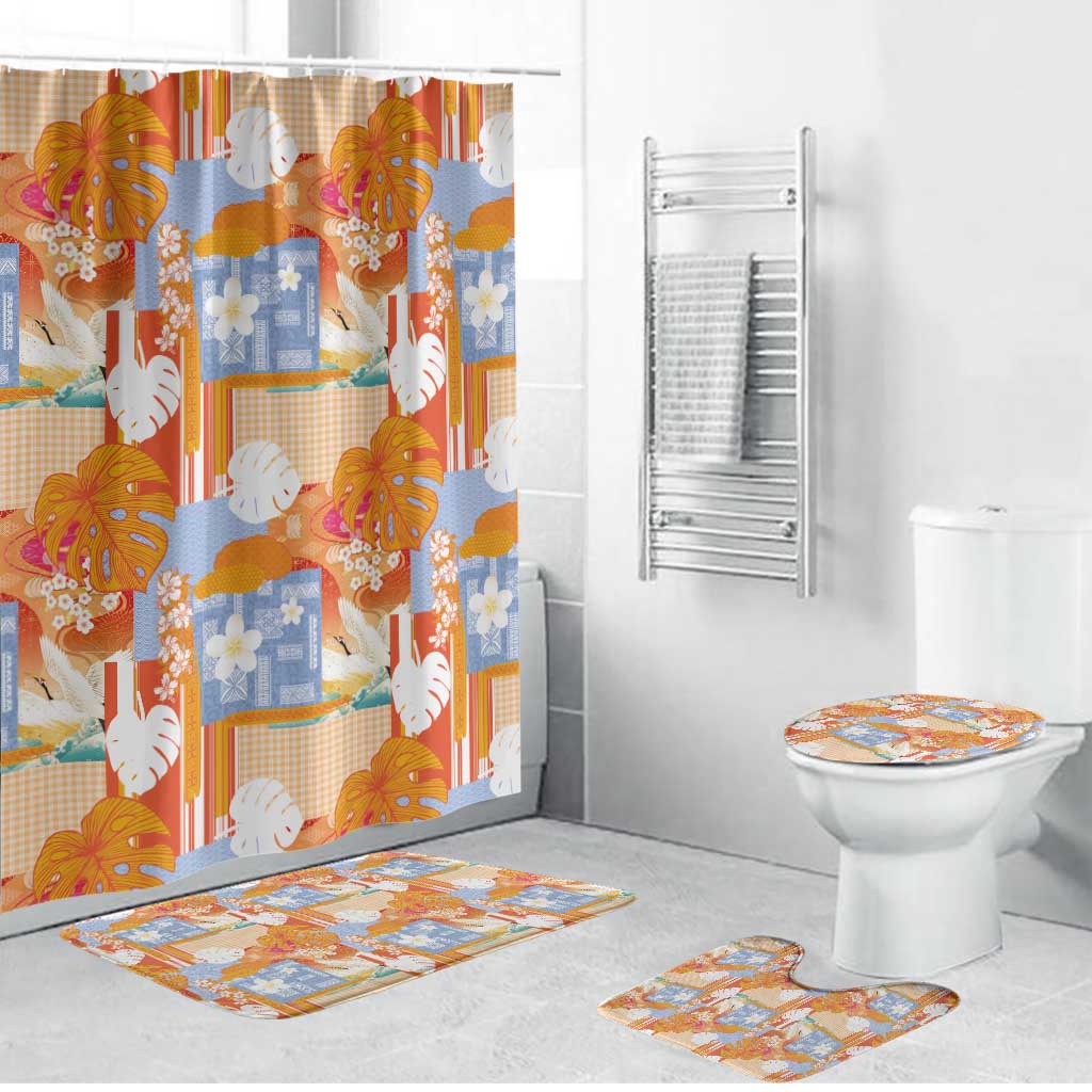 Hawaiian and Japanese Culture Together Bathroom Set Palaka Japanese Art and Tropical Motif Tribal Patchwork LT03 Bathroom Set (4 pcs) Multicolor - Polynesian Pride
