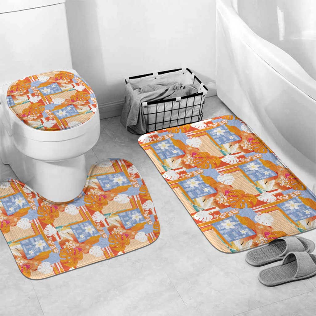 Hawaiian and Japanese Culture Together Bathroom Set Palaka Japanese Art and Tropical Motif Tribal Patchwork