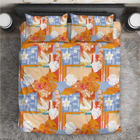 Hawaiian and Japanese Culture Together Bedding Set Palaka Japanese Art and Tropical Motif Tribal Patchwork