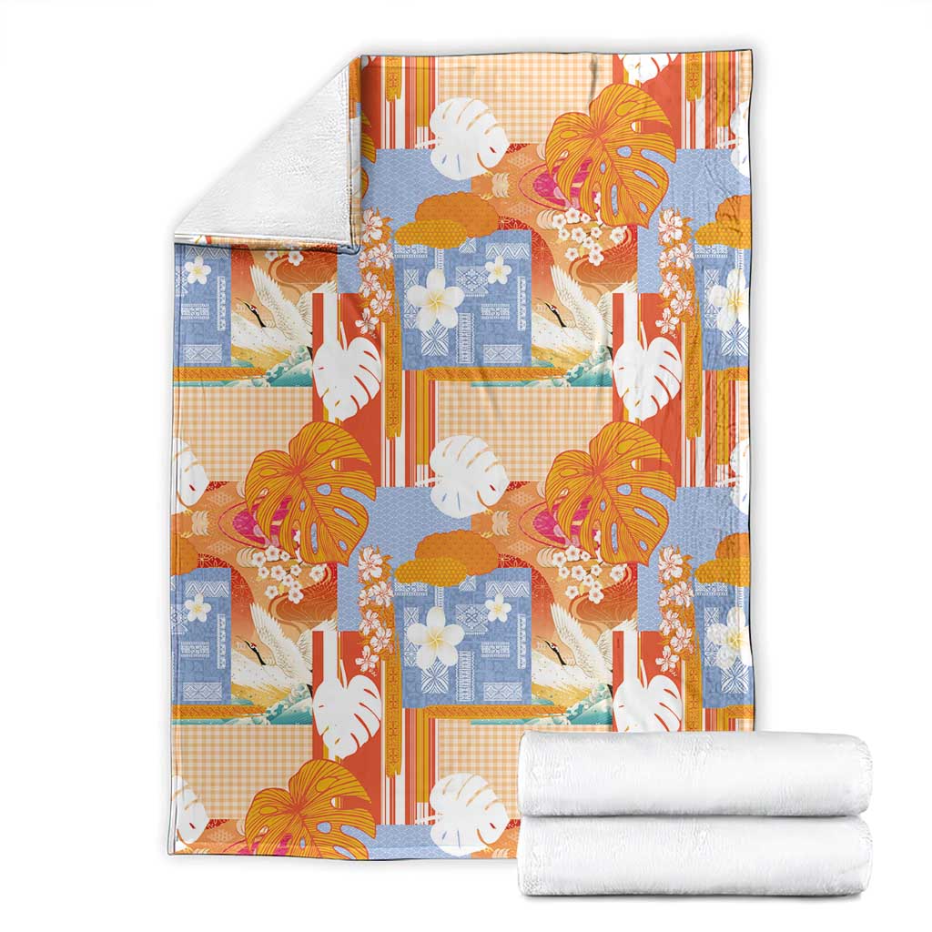 Hawaiian and Japanese Culture Together Blanket Palaka Japanese Art and Tropical Motif Tribal Patchwork