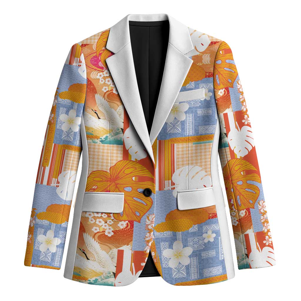 Hawaiian and Japanese Culture Together Blazer Palaka Japanese Art and Tropical Motif Tribal Patchwork LT03 Unisex Multicolor - Polynesian Pride