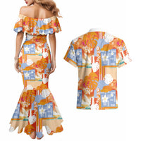 Hawaiian and Japanese Culture Together Couples Matching Mermaid Dress and Hawaiian Shirt Palaka Japanese Art and Tropical Motif Tribal Patchwork