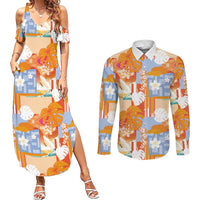 Hawaiian and Japanese Culture Together Couples Matching Summer Maxi Dress and Long Sleeve Button Shirt Palaka Japanese Art and Tropical Motif Tribal Patchwork