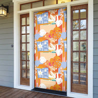Hawaiian and Japanese Culture Together Door Cover Palaka Japanese Art and Tropical Motif Tribal Patchwork