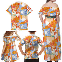 Hawaiian and Japanese Culture Together Family Matching Off Shoulder Maxi Dress and Hawaiian Shirt Palaka Japanese Art and Tropical Motif Tribal Patchwork