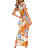 Hawaiian and Japanese Culture Together Family Matching Short Sleeve Bodycon Dress and Hawaiian Shirt Palaka Japanese Art and Tropical Motif Tribal Patchwork