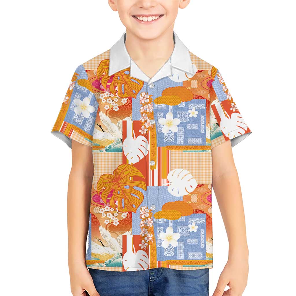 Hawaiian and Japanese Culture Together Family Matching Tank Maxi Dress and Hawaiian Shirt Palaka Japanese Art and Tropical Motif Tribal Patchwork