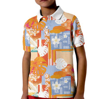 Hawaiian and Japanese Culture Together Kid Polo Shirt Palaka Japanese Art and Tropical Motif Tribal Patchwork
