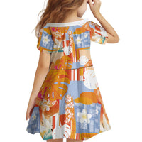 Hawaiian and Japanese Culture Together Kid Short Sleeve Dress Palaka Japanese Art and Tropical Motif Tribal Patchwork
