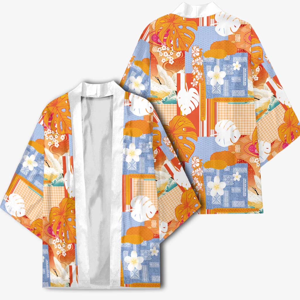Hawaiian and Japanese Culture Together Kimono Palaka Japanese Art and Tropical Motif Tribal Patchwork