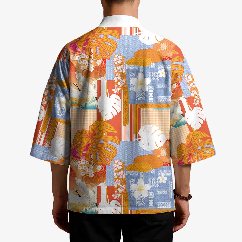 Hawaiian and Japanese Culture Together Kimono Palaka Japanese Art and Tropical Motif Tribal Patchwork