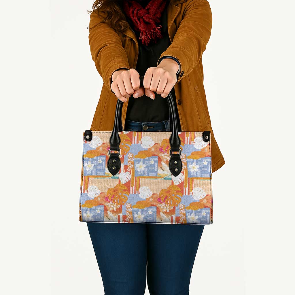 Hawaiian and Japanese Culture Together Leather Bag Palaka Japanese Art and Tropical Motif Tribal Patchwork
