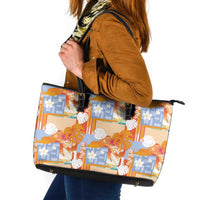 Hawaiian and Japanese Culture Together Leather Tote Bag Palaka Japanese Art and Tropical Motif Tribal Patchwork