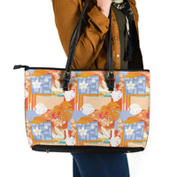 Hawaiian and Japanese Culture Together Leather Tote Bag Palaka Japanese Art and Tropical Motif Tribal Patchwork