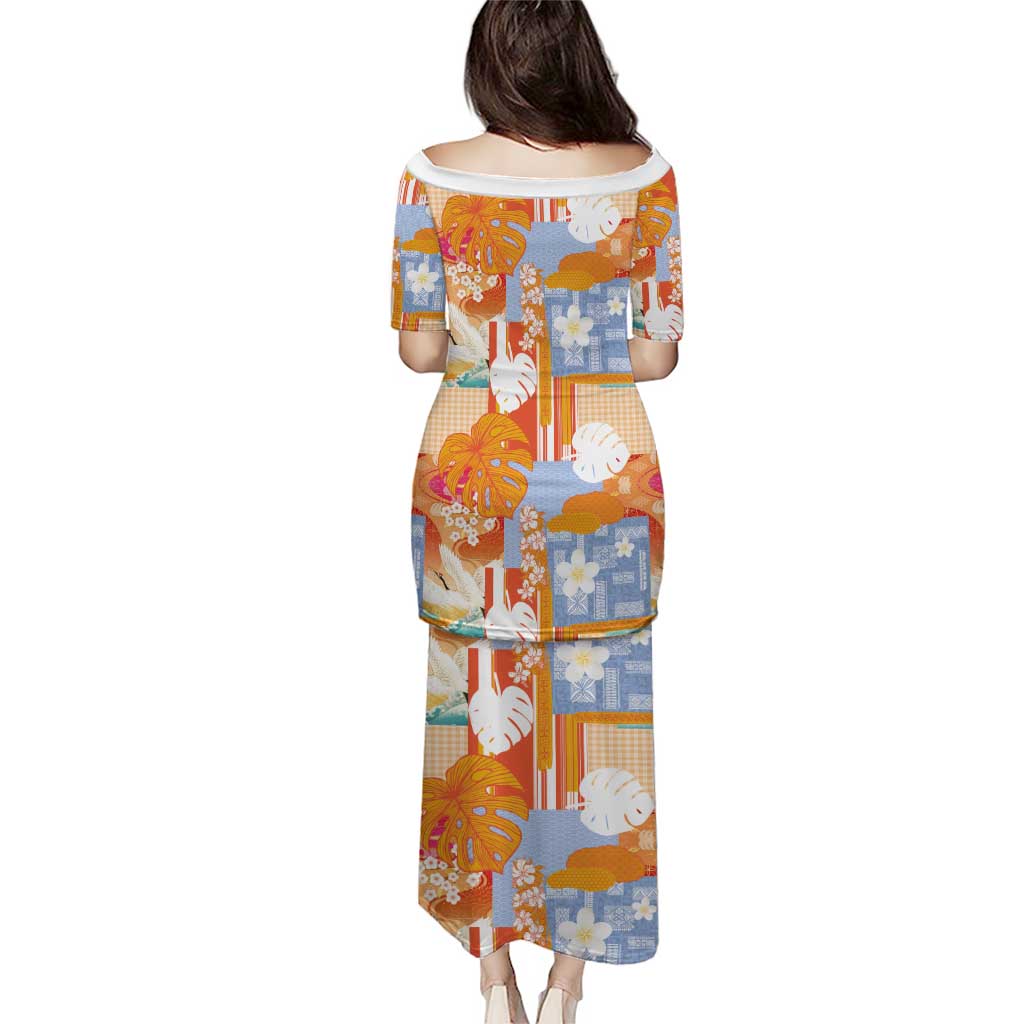 Hawaiian and Japanese Culture Together Puletasi Palaka Japanese Art and Tropical Motif Tribal Patchwork