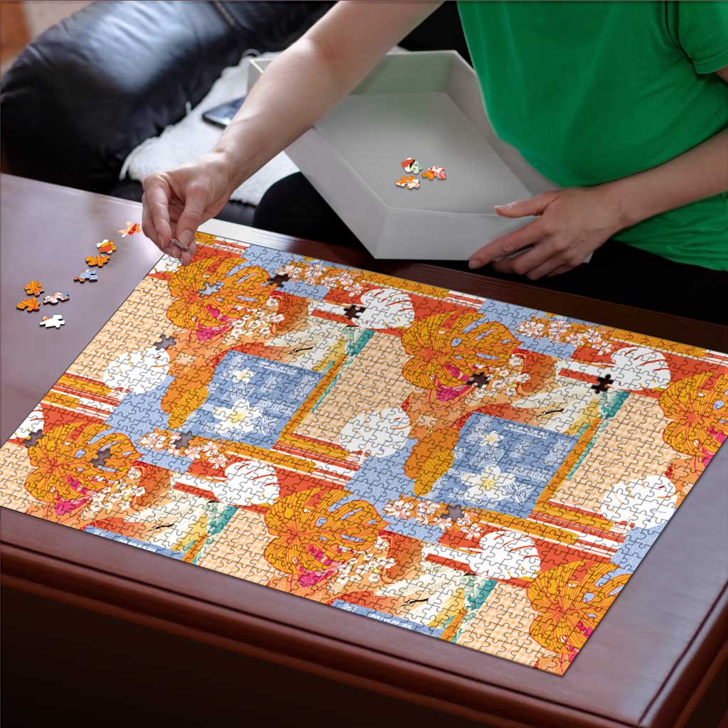 Hawaiian and Japanese Culture Together Puzzle Palaka Japanese Art and Tropical Motif Tribal Patchwork