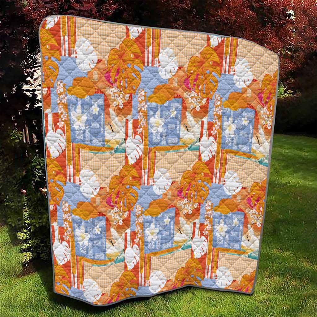 Hawaiian and Japanese Culture Together Quilt Palaka Japanese Art and Tropical Motif Tribal Patchwork