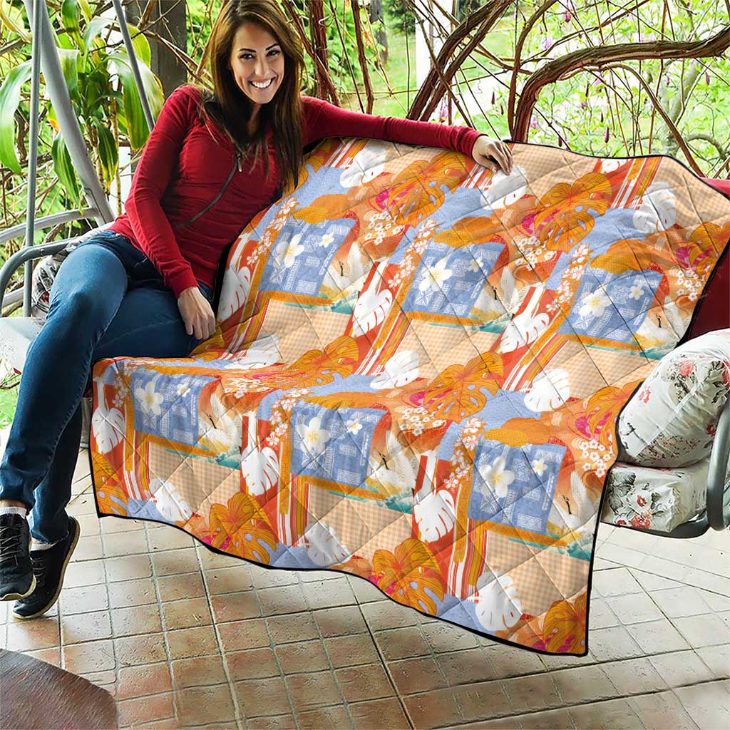 Hawaiian and Japanese Culture Together Quilt Palaka Japanese Art and Tropical Motif Tribal Patchwork
