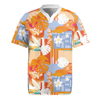 Hawaiian and Japanese Culture Together Rugby Jersey Palaka Japanese Art and Tropical Motif Tribal Patchwork