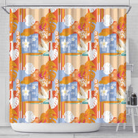 Hawaiian and Japanese Culture Together Shower Curtain Palaka Japanese Art and Tropical Motif Tribal Patchwork