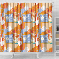 Hawaiian and Japanese Culture Together Shower Curtain Palaka Japanese Art and Tropical Motif Tribal Patchwork