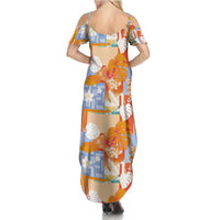 Hawaiian and Japanese Culture Together Summer Maxi Dress Palaka Japanese Art and Tropical Motif Tribal Patchwork