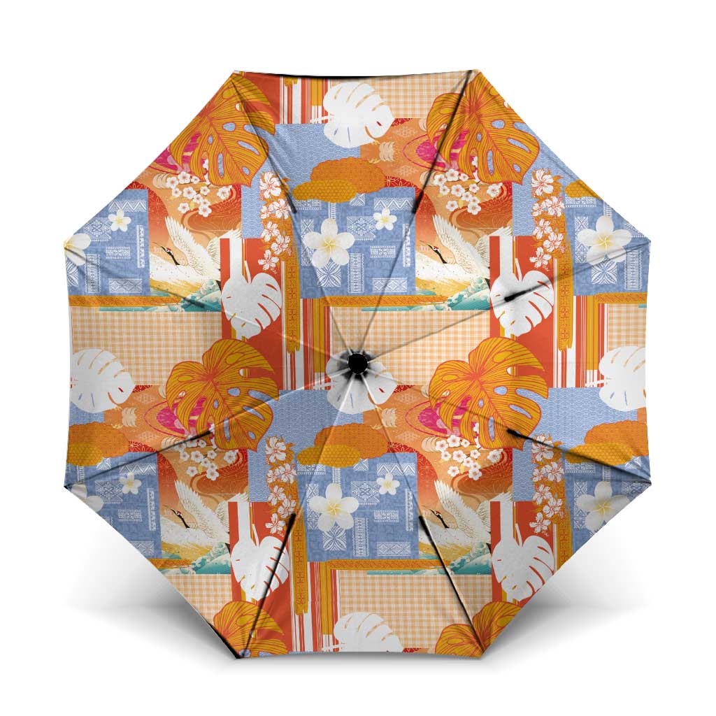 Hawaiian and Japanese Culture Together Umbrella Palaka Japanese Art and Tropical Motif Tribal Patchwork