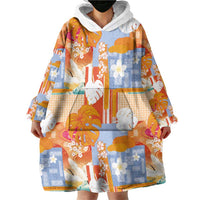 Hawaiian and Japanese Culture Together Wearable Blanket Hoodie Palaka Japanese Art and Tropical Motif Tribal Patchwork