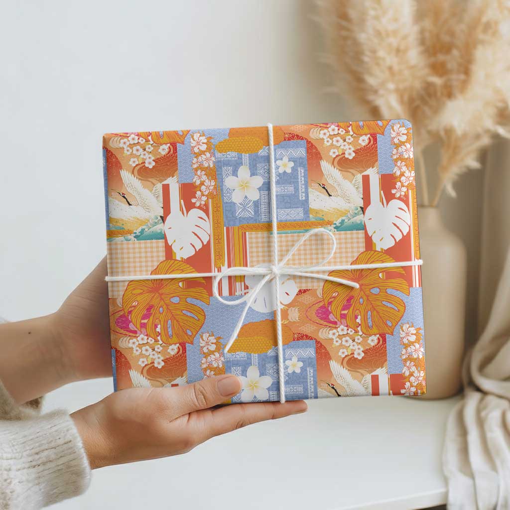 Hawaiian and Japanese Culture Together Wrapping Paper Palaka Japanese Art and Tropical Motif Tribal Patchwork