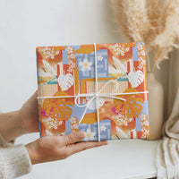 Hawaiian and Japanese Culture Together Wrapping Paper Palaka Japanese Art and Tropical Motif Tribal Patchwork