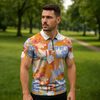 Hawaiian and Japanese Culture Together Zipper Polo Shirt Palaka Japanese Art and Tropical Motif Tribal Patchwork