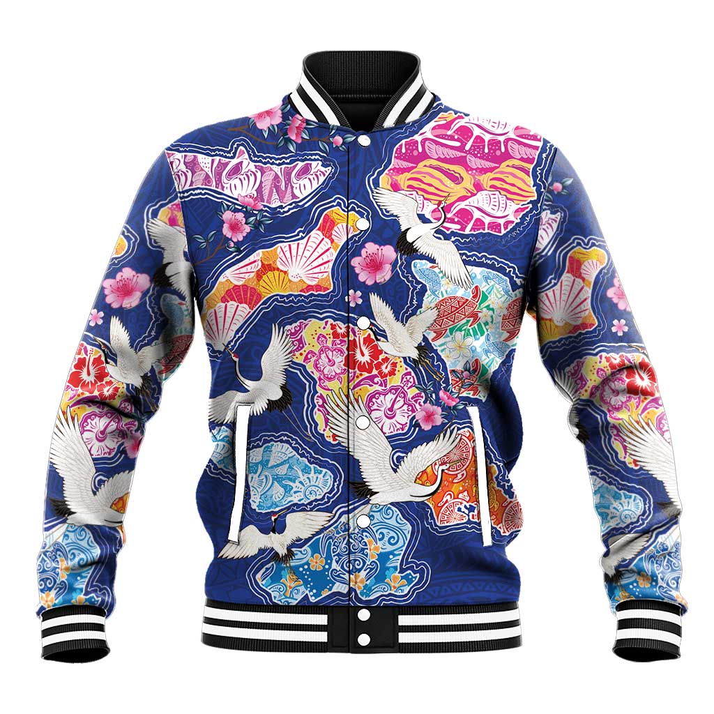 Hawaiian and Japanese Culture Together Baseball Jacket Hawaiian Archipelago Shape Sea Animals LT03 Unisex Multicolor - Polynesian Pride