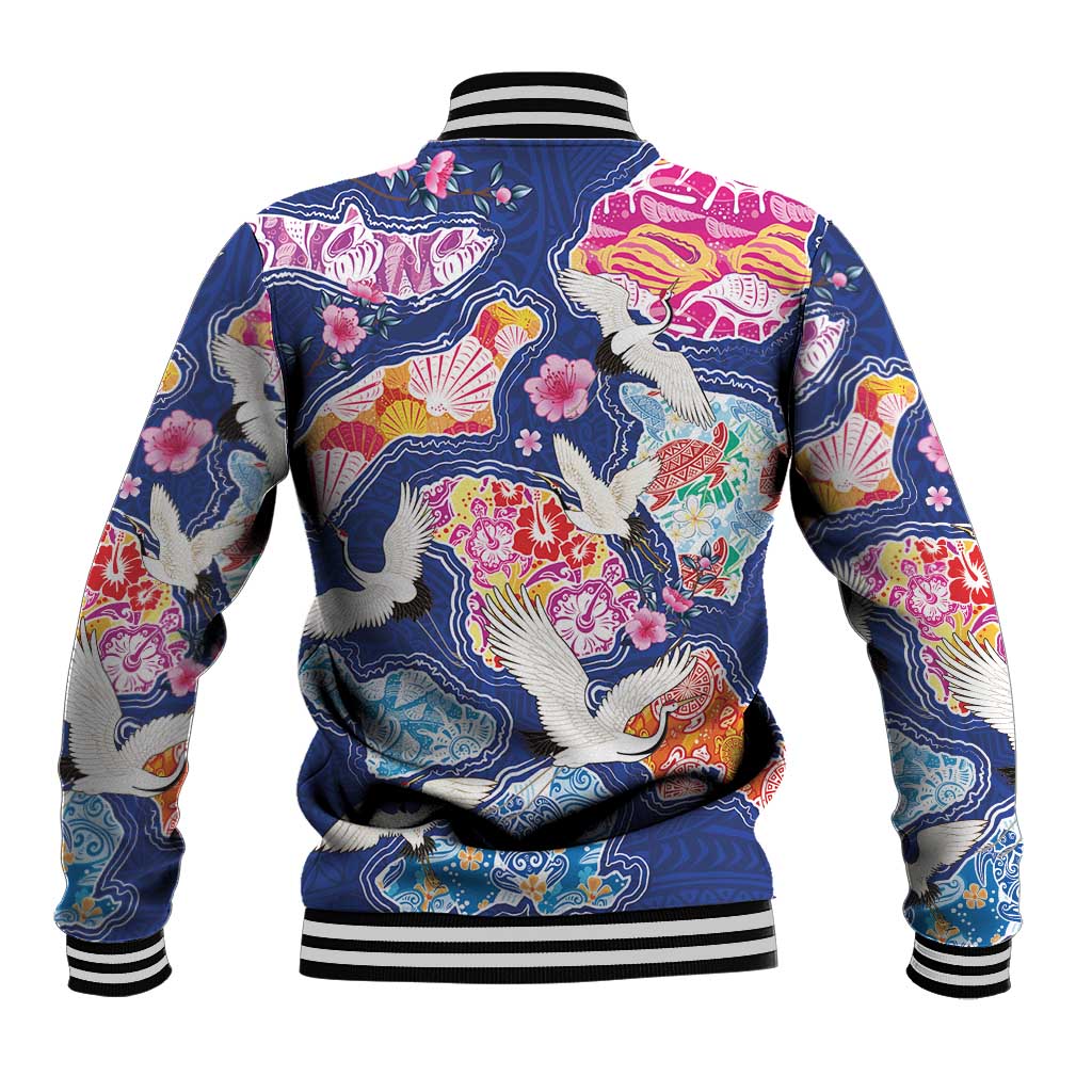 Hawaiian and Japanese Culture Together Baseball Jacket Hawaiian Archipelago Shape Sea Animals LT03 - Polynesian Pride