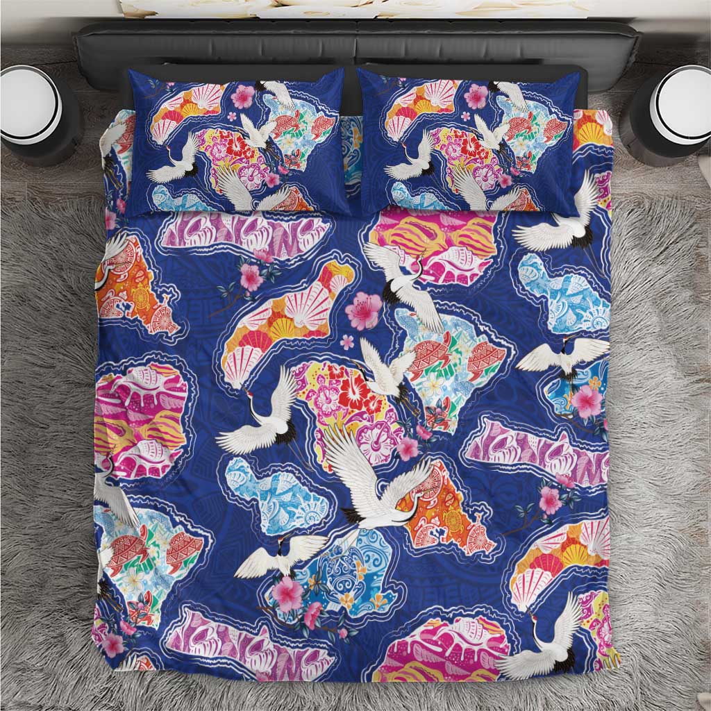 Hawaiian and Japanese Culture Together Bedding Set Hawaiian Archipelago Shape Sea Animals LT03 Multicolor - Polynesian Pride