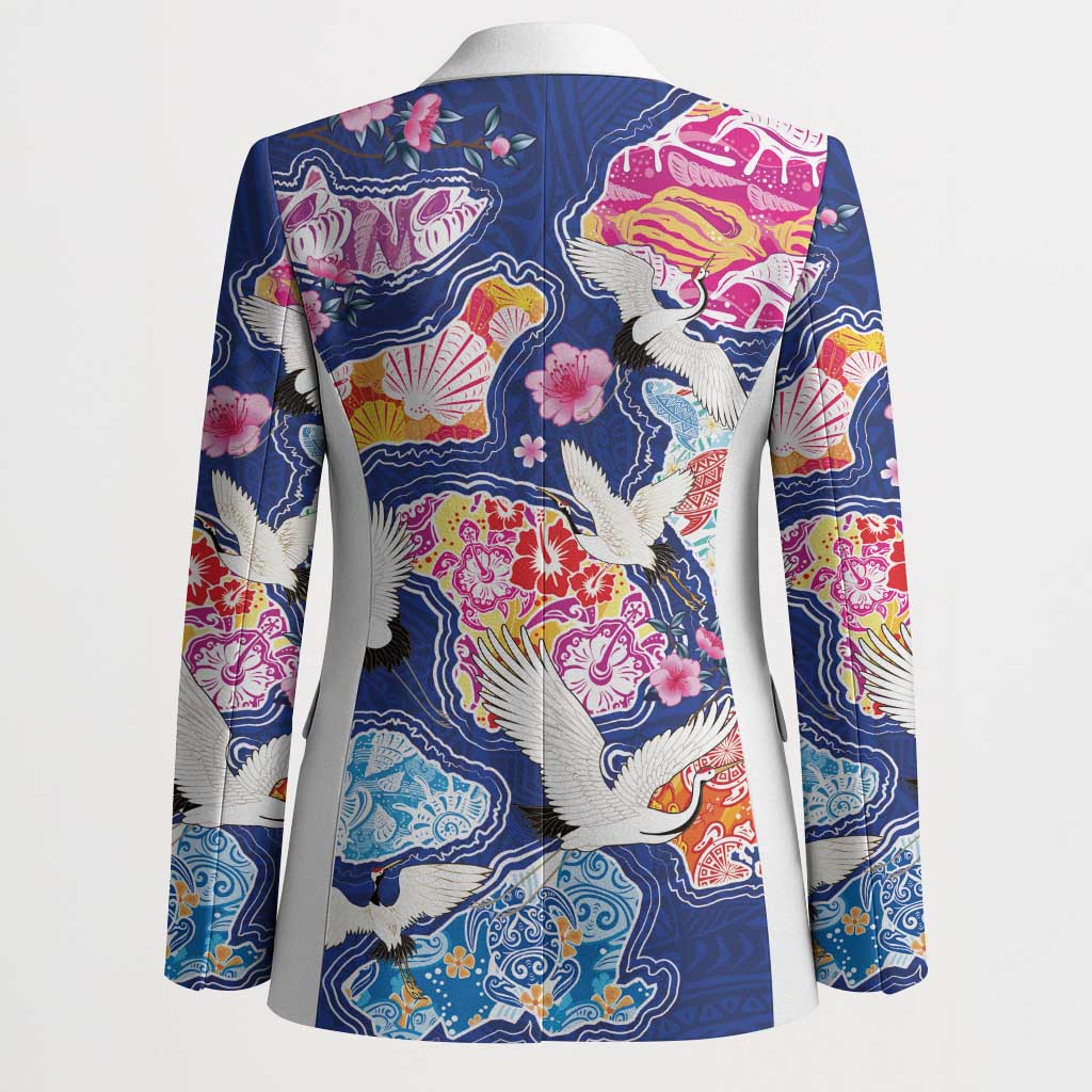 Hawaiian and Japanese Culture Together Blazer Hawaiian Archipelago Shape Sea Animals LT03 - Polynesian Pride