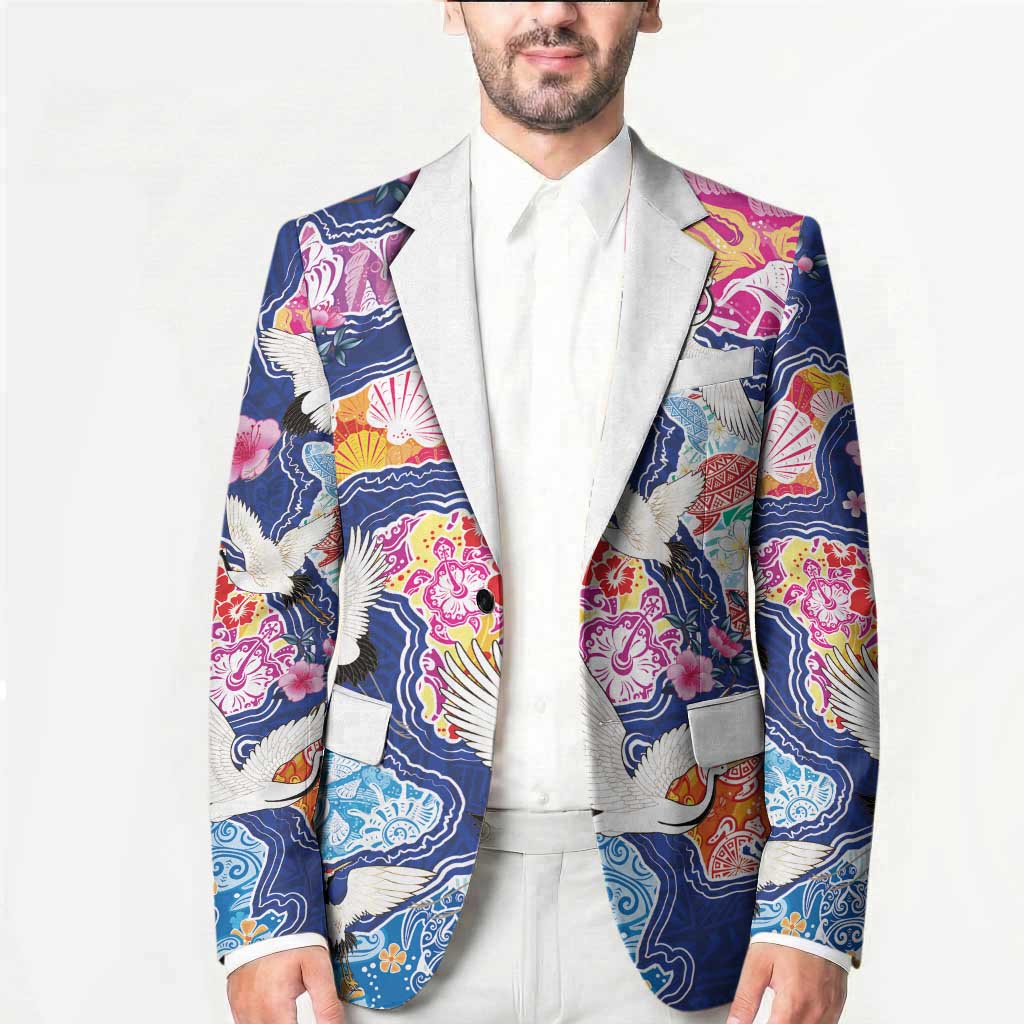 Hawaiian and Japanese Culture Together Blazer Hawaiian Archipelago Shape Sea Animals LT03 - Polynesian Pride