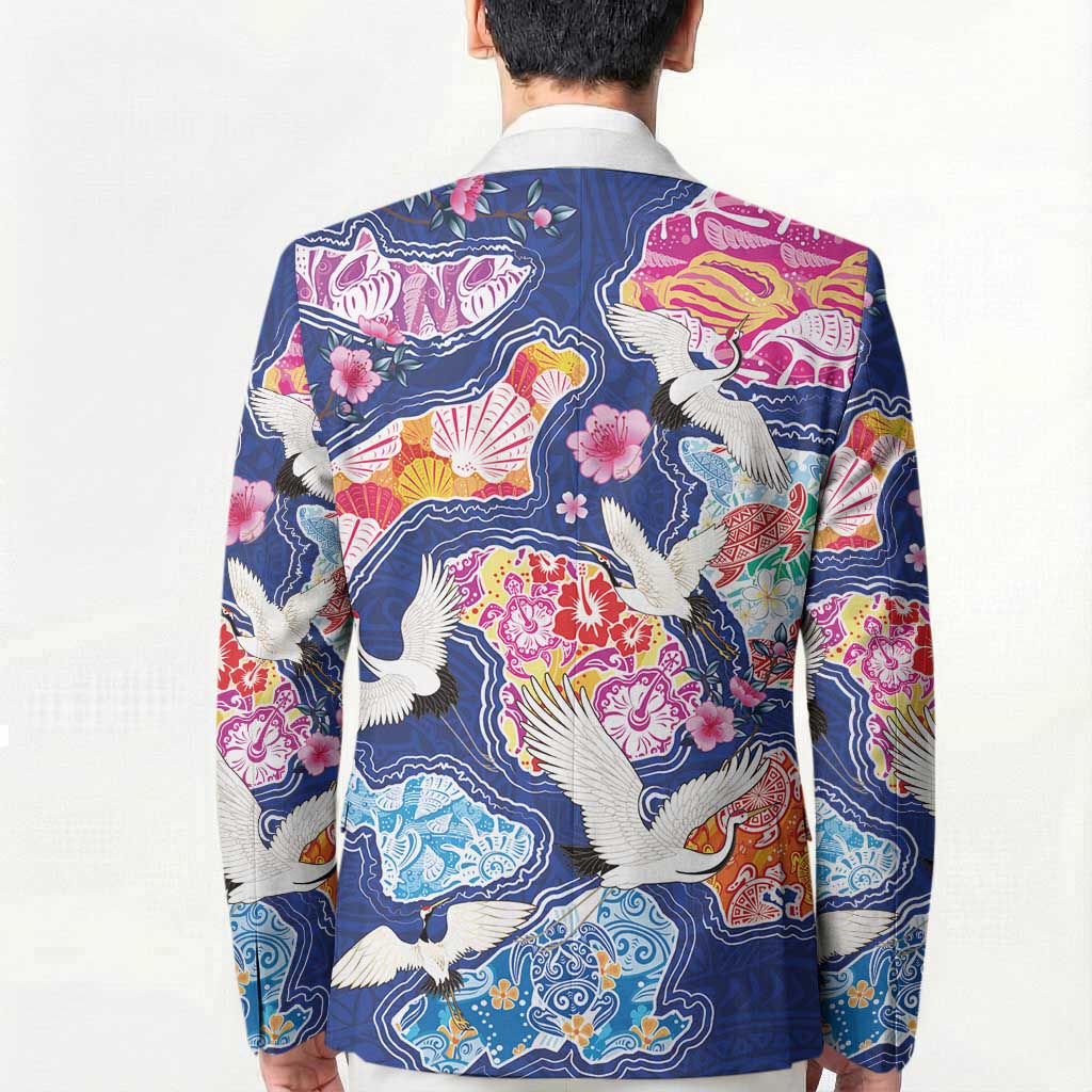Hawaiian and Japanese Culture Together Blazer Hawaiian Archipelago Shape Sea Animals LT03 - Polynesian Pride