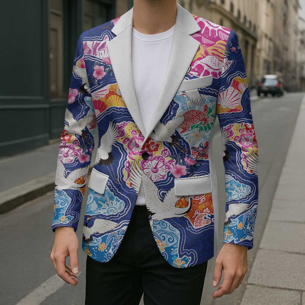 Hawaiian and Japanese Culture Together Blazer Hawaiian Archipelago Shape Sea Animals LT03 - Polynesian Pride